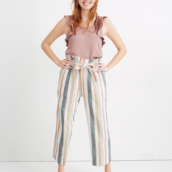 Madewell Tie-Waist Huston Pull-On Crop Pants in Stripe | XXS - Picture 1 of 7